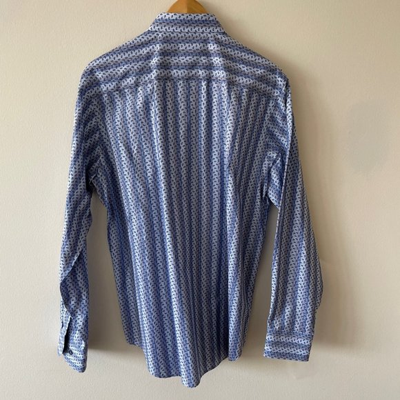Bugatchi Shirt - Pale Blue/White Stripe - Medium - Classic Fit - Picture 4 of 5